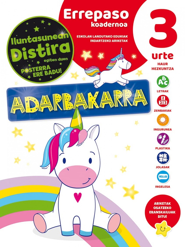 [9788491789598] Euskera Cuaderno de Repaso 3 Años Unicornios