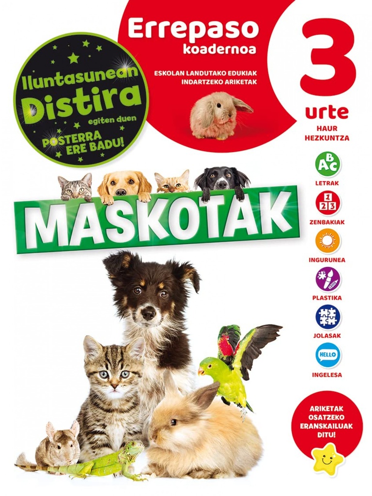 [9788491789604] Euskera Cuaderno de Repaso 3 Años Mascotas