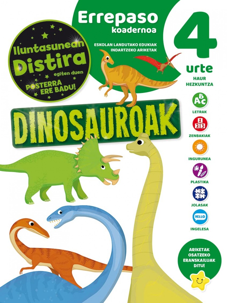 [9788491789628] Euskera Cuaderno de Repaso 4 Años Dinosaurios