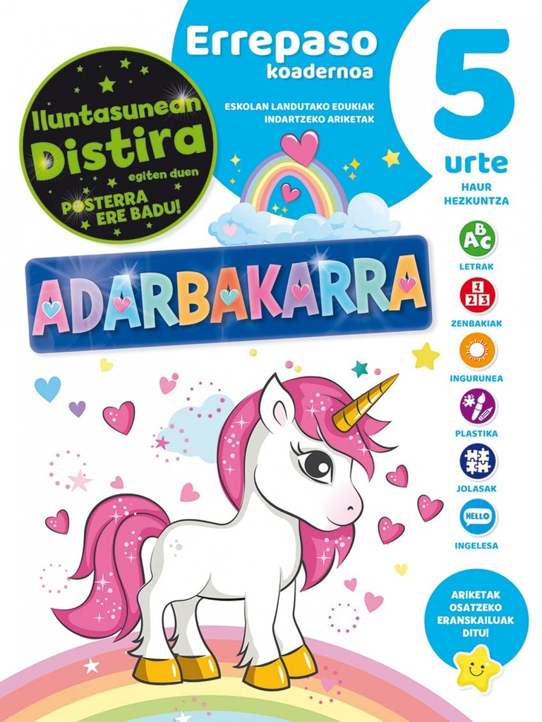 [9788491789642] Euskera Cuaderno de Repaso 5 Años Unicornios