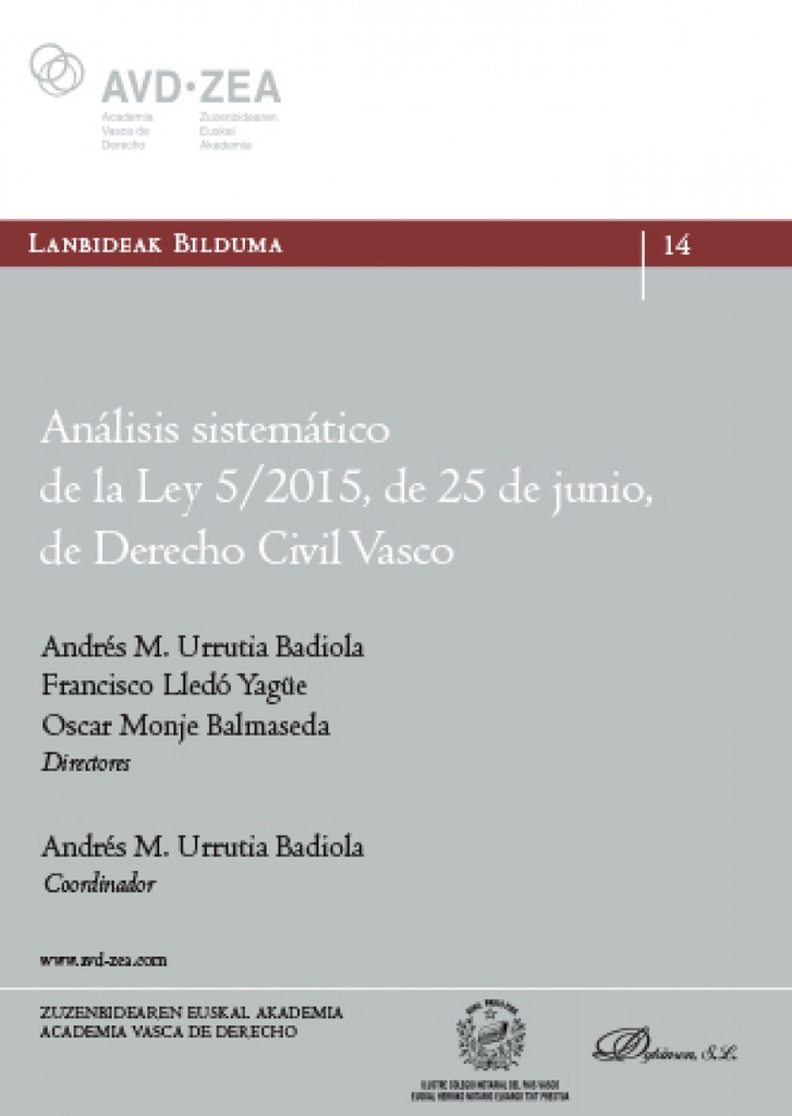 [9788413771793] Análisis sistemático de la Ley 5/2015, de 25 de junio, de Derecho Civil Vasco